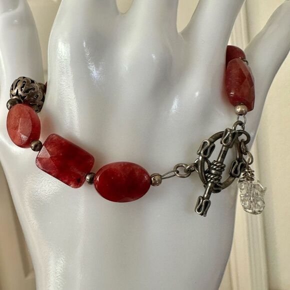 red aventurine and silver beaded bracelet - Picture 3 of 11